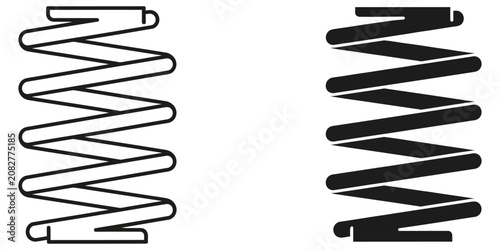 Coiled spring in outline and solid black forms against a white background