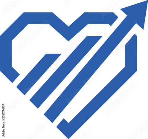 Blue geometric linear heart and upward success arrow