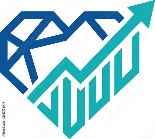 Teal abstract outline heart with upward growth line