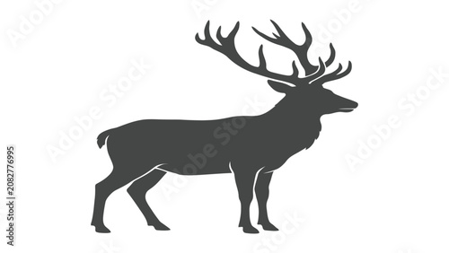 Foto Deer stands in a side profile silhouette pose showcasing its large branched antlers and elegant natural posture