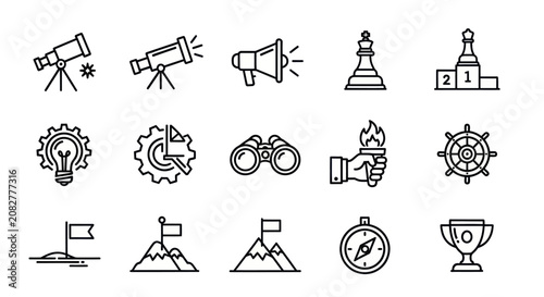 Leadership, vision, and strategic management icons.