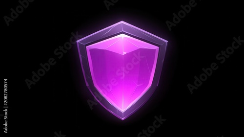 Abstract glowing purple shield icon representing digital network security and data protection