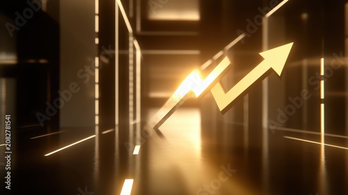 Golden Upward Arrow Representing Financial Growth and Economic Trends in a Modern Abstract Setting