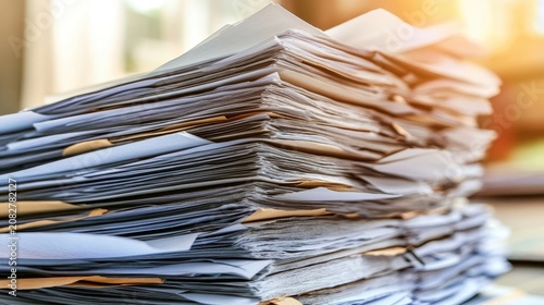 Piles of Documents and Regulatory Papers in a Banking Office Setting