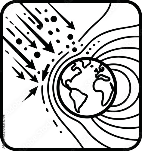 Stylized planetary sphere outline in deep space.