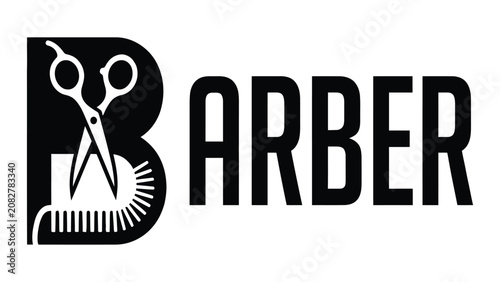 Foto Barber shop logo incorporates hair scissors and a grooming brush into the letter B to identify a professional salon