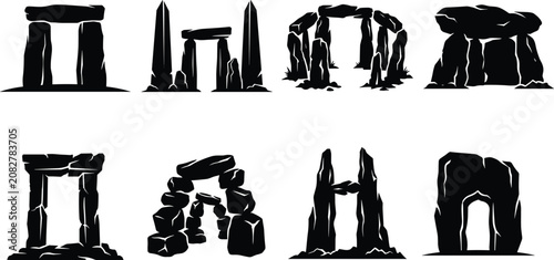 Φωτογραφία Ancient megalithic structures and prehistoric stone monuments silhouette vector