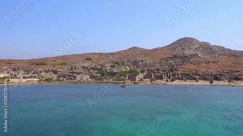 Archaeological site of Delos island in Greece from the Aegean sea