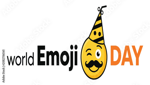 Vászonkép Emoji face with a mustache and party hat celebrates the annual occasion known as World Emoji Day