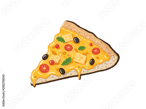Pizza slice with melting cheese illustration on transparent background