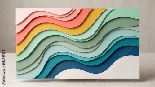 Abstract paper waves in soothing pastel and deep ocean colors, creating a layered, flowing, and visually appealing aesthetic with subtle shadows adding depth and dimension