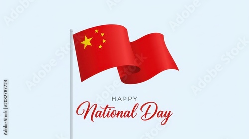 National Day Waving flag of China isolated on a light blue background for National Day celebration graphic design and social media