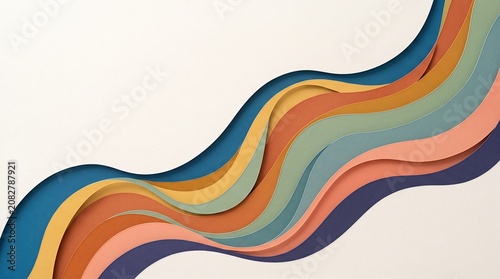 Abstract flowing design with harmonious wavy layers, vibrant yet muted color palette, and elegant depth effect creating a modern artistic backdrop