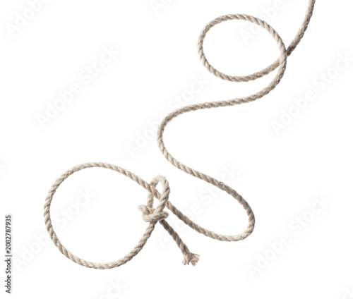 Canvastavla Natural twisted cotton lasso rope with loose loop, isolated on cutout transparen