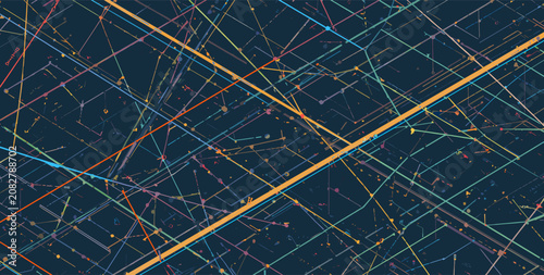 Obraz na płótnie Abstract visualization of interconnected data points and lines, suggesting a complex network or digital system