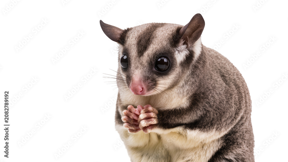 Obraz premium Sugar glider with large eyes and striped fur holding paws