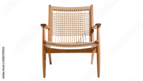 фотографія Wooden armchair with woven cord seat and backrest