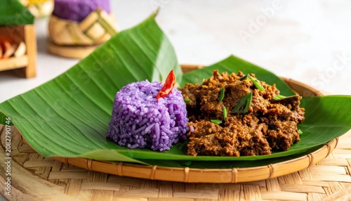 Traditional Thai food on banana leaf.