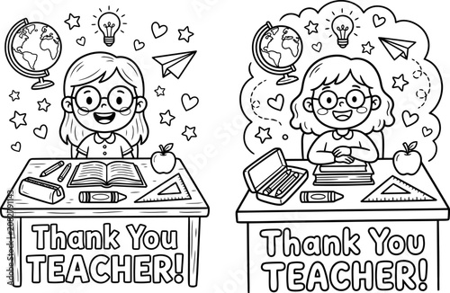 Thank you teacher cartoon coloring page for kids