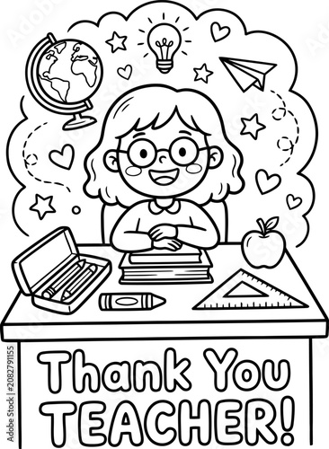 Thank you teacher cartoon coloring page