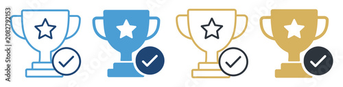 trophy award check mark icon set collection on transparent background