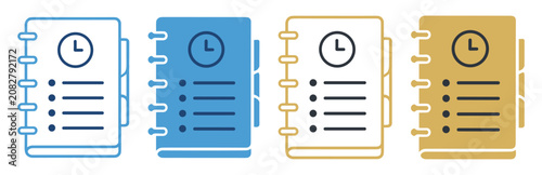 notebook schedule planner clock checklist icon set on transparent background