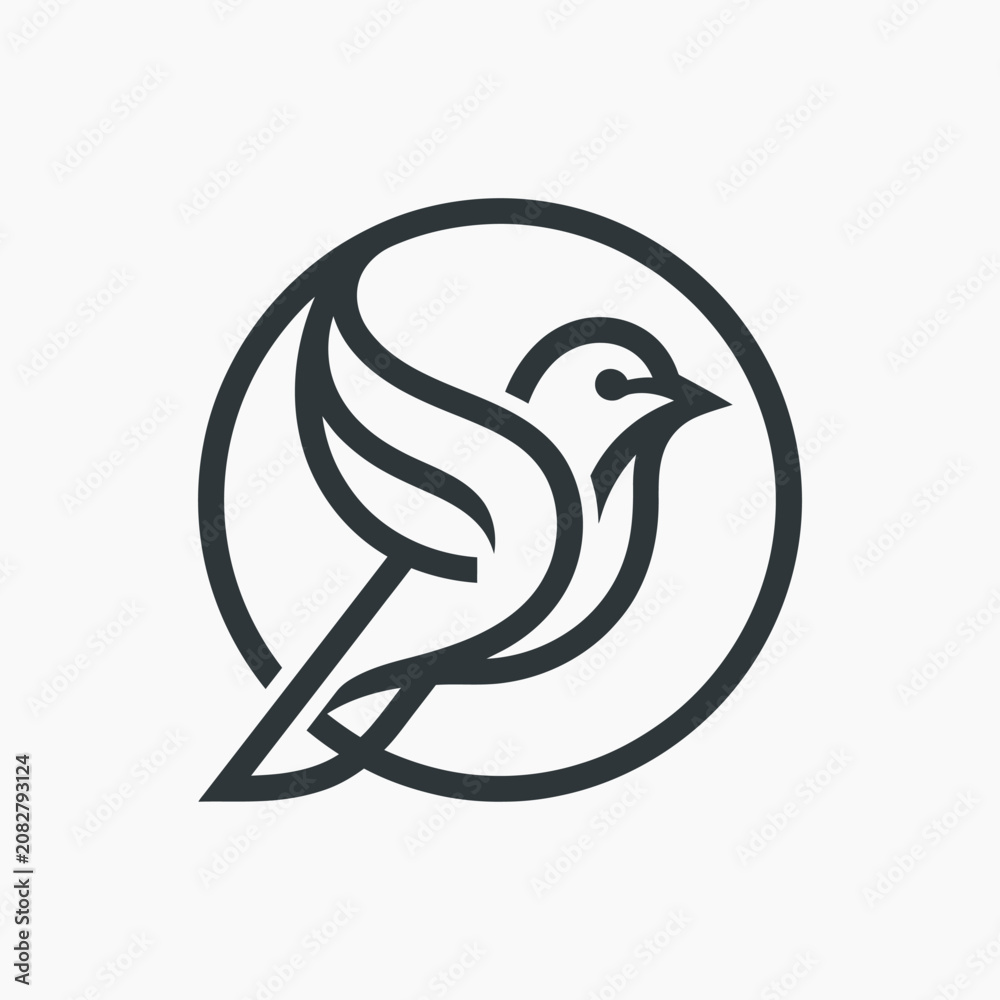 Obraz premium Circular flying bird logo with spread wings.