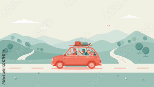 Photography Family road trip adventure in red car with mountain scenery roadtrip mountains v