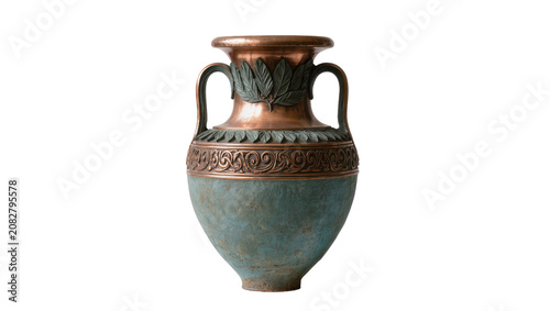 Photography Antique amphora vase with handles and ornate carvings
