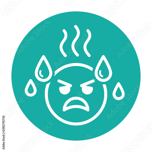 Bild auf Leinwand Hot angry face emoticon with sweat drops on teal background icon symbol