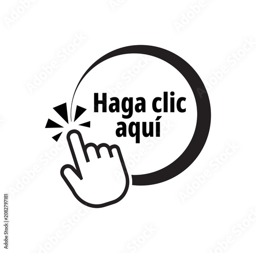 haga clic aquí text on white background. klick here in Spanish language.