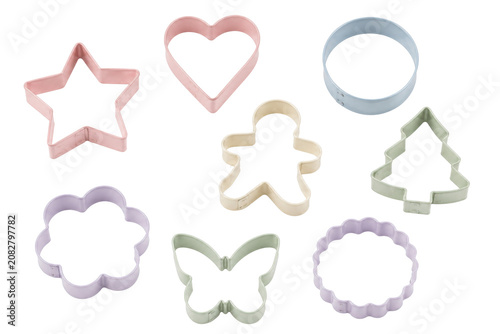 Set of pastel cookie cutters in different shapes, isolated png.
