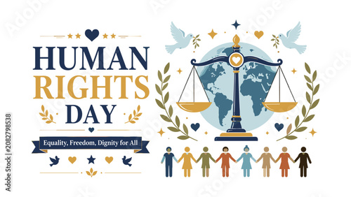 Human Rights Day Vector with Justice Scales and Globe