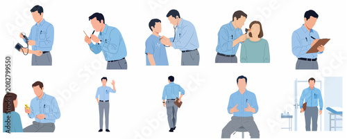 Foto Male doctor character set performing medical examinations, checkups, and consult