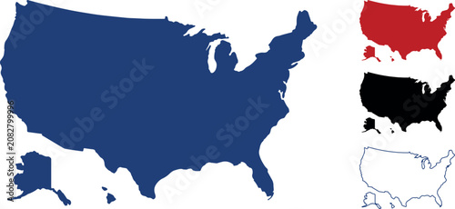 Set of united states map silhouettes in various colors
