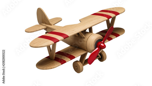 Photos Wooden biplane toy with red stripes and propeller