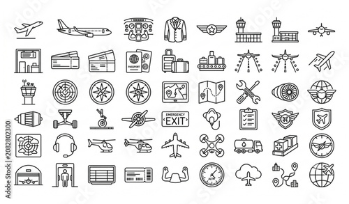 Konstfotografi Modern Aviation Icon Pack Featuring Flight Navigation Airport Pilot Cockpit and