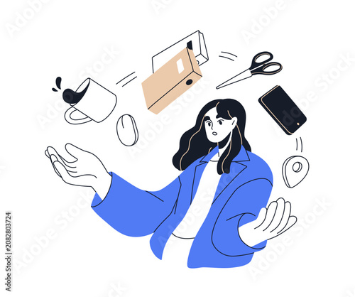Ineffective multitasking concept. Unfocused unproductive employee. Disorganiz...