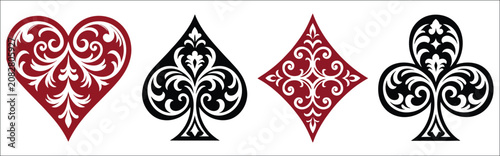 Photos Playing card suit symbols with elegant floral heart, spade, diamond, and club de