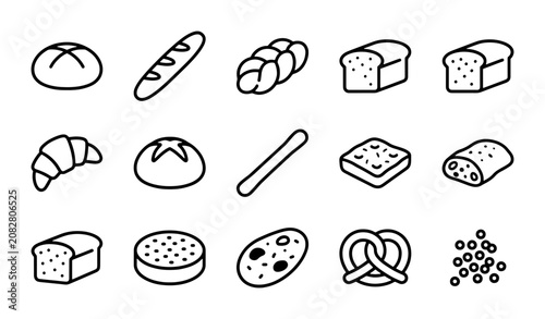 Obraz na plátně Bakery Icons Set: Fresh Bread, Croissant, Pretzel, Pastry Vector Graphics for Fo