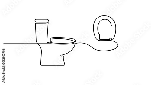 Animated self drawing of Continuous single line drawing of two toilets side by side. Full length one line animation. 4K video