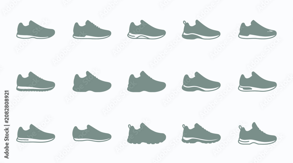 Obraz premium A set of minimalist icons featuring various shoe designs on a clean background