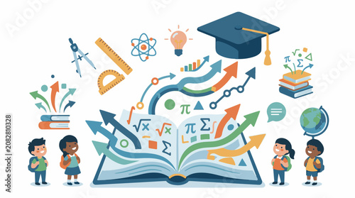 Children learn math and science from an open book
