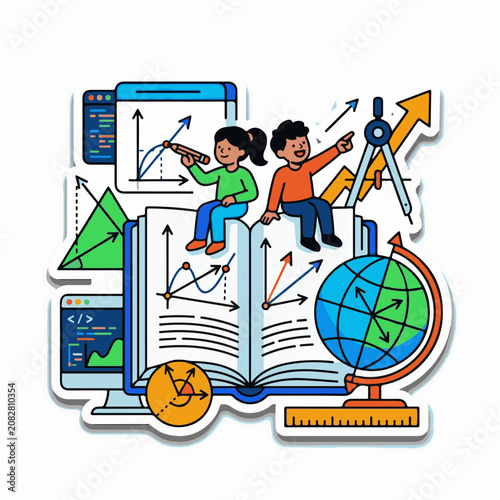 Children learn math and science using books globes and computers