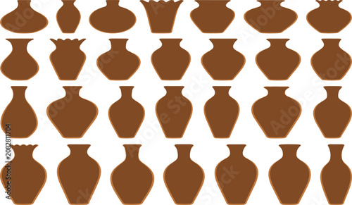 Photos Clay Pottery and Terracotta Vase Vector Silhouette Icon Set with Antique Ceramic