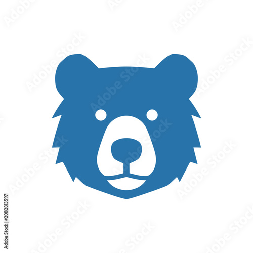 Fotografie Simple blue bear face icon with ears, eyes, nose, and mouth on white background