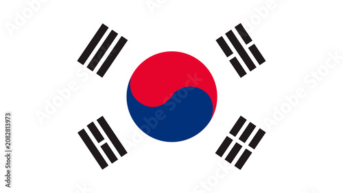 South Korea National Flag with Taegeuk and Four Trigrams on White Background