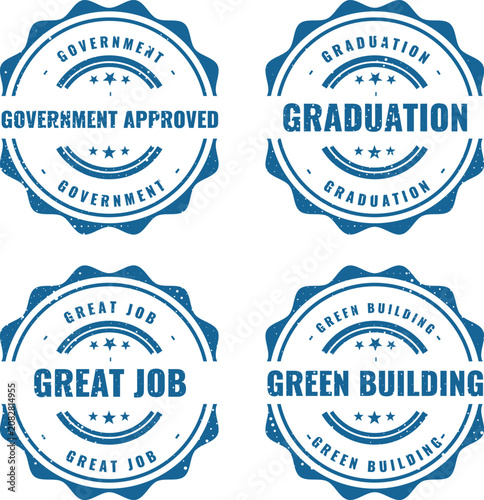 Canvastavla Blue circular rubber stamp designs displaying government approved graduation gre