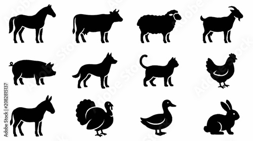 Quadro su tela Black Silhouette Collection of Farm and Domestic Animals.