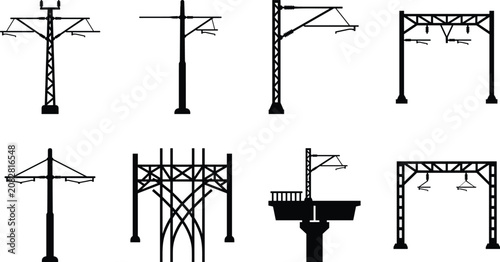 Photos Railway Overhead Catenary and Electrification Infrastructure Silhouette Bundle F